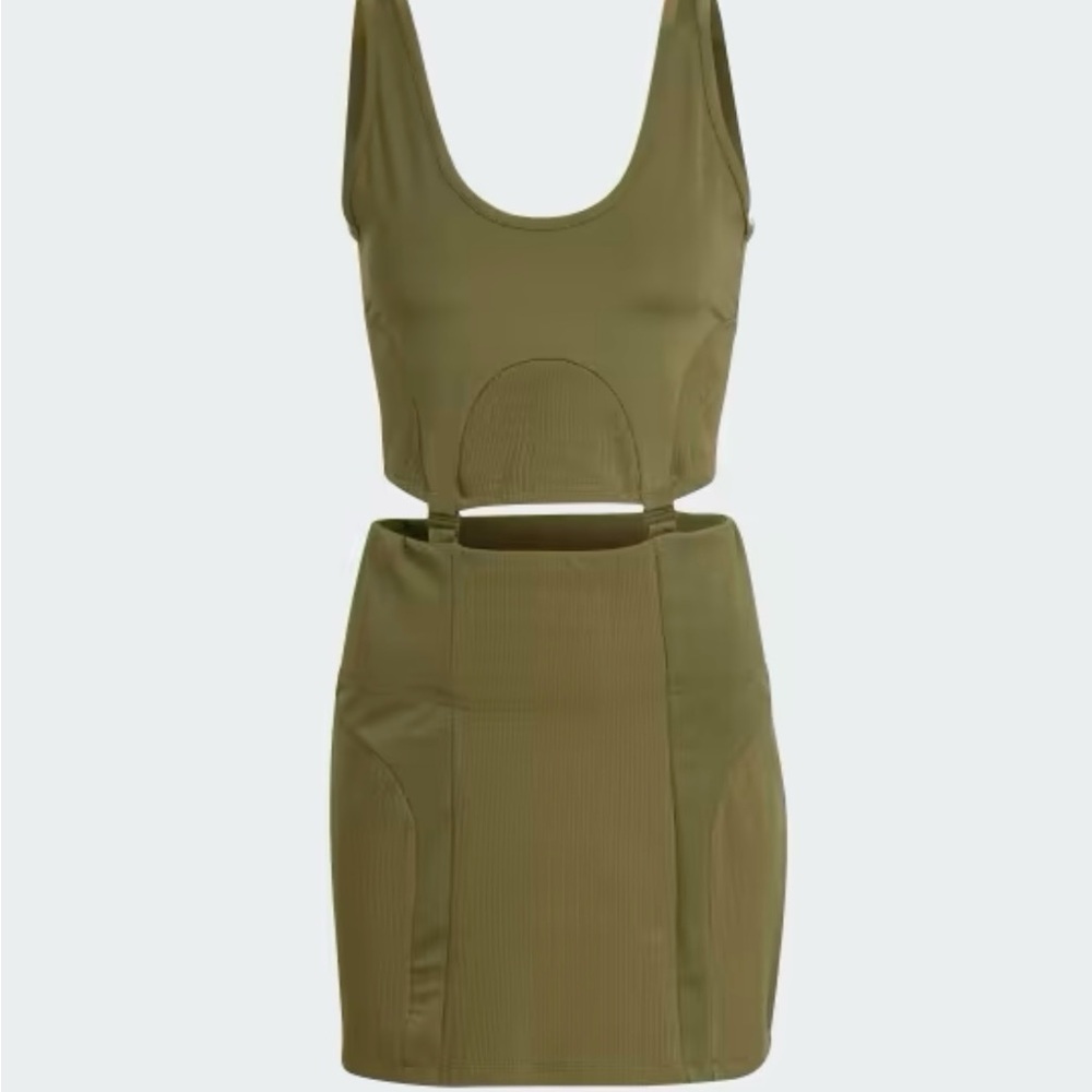 NWT ADIDAS OLIVE GREEN ALWAYS ORIGINAL RIB TWO-IN-ONE DRESS